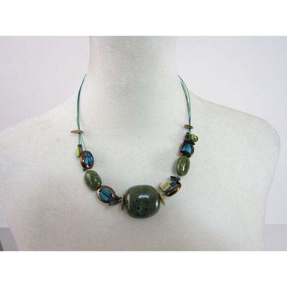 Premier Design VTG Chunky Turquoise Blue Green Bead Necklace 23" Boho Cottage - Picture 1 of 4